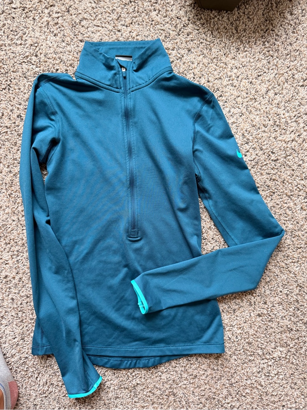 Nike Teal Quarter-Zip Turtleneck Pullover with Mint Trim
